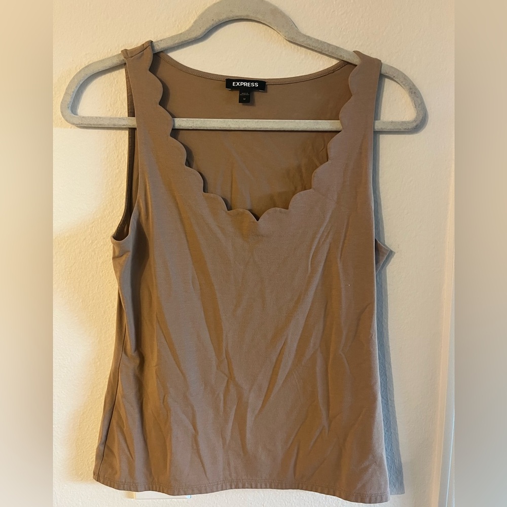 Express Tan Scalloped Tank Top